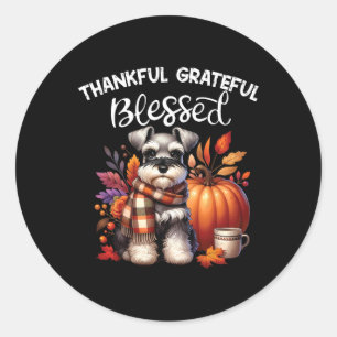 Adesivo Redondo Miniatura Schnauzer Cachorro Pumpkin Spice Feliz Q