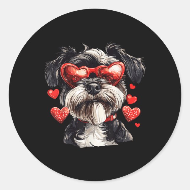 Adesivo Redondo Miniatura Schnauzer - Cão Dia de os namorados Gles (Frente)