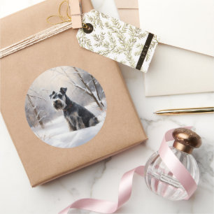 Adesivo Redondo Miniatura Schnauzer Deixe-A Neve Natal