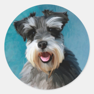 Adesivo Redondo Miniatura Schnauzer — Pintura De Cor De Água