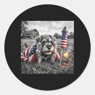 Adesivo Redondo Miniature Schnauzer Bandeira Americana Dos EUA 250