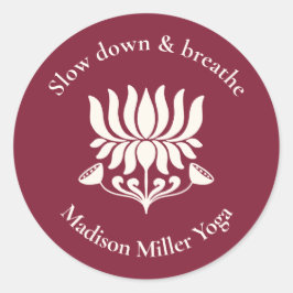 Adesivo Redondo Minimal Burgundy Lotus Floral Yoga Wellness