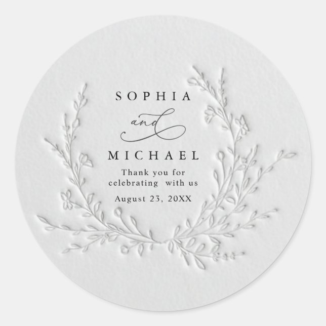 Adesivo Redondo Minimal Faux Blind Deboss Cotton Wedding Sticker (Frente)