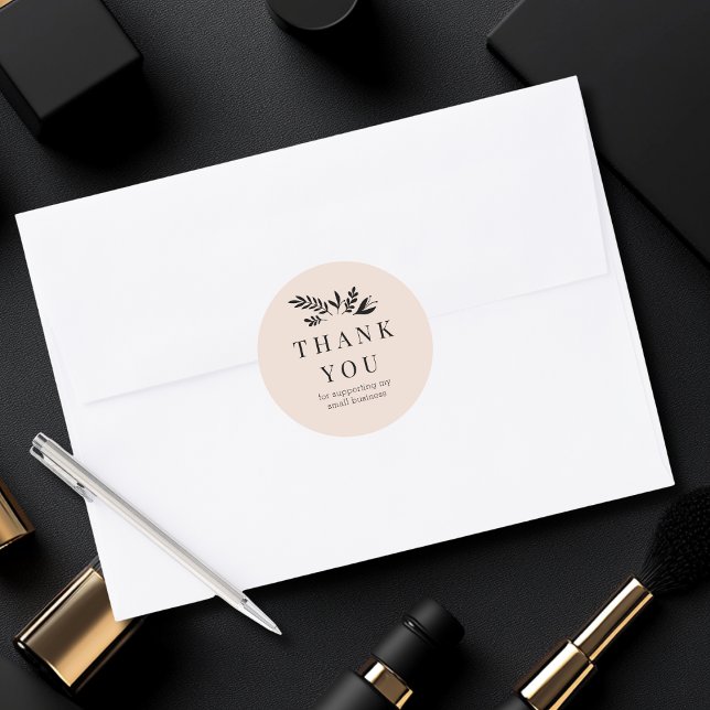 Adesivo Redondo Minimal Floral Beige Botanical THANK YOU (Minimal Floral Beige Botanical THANK YOU Classic Round Sticker)