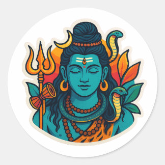 Adesivo Redondo Minimal Lord Shiva Illustration – Trishul, Damru