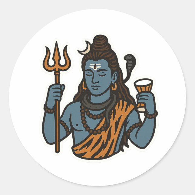 Adesivo Redondo "Minimal Lord Shiva Sticker – Trident, Snake (Frente)
