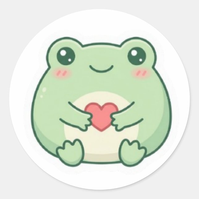 Adesivo Redondo Minimal Love Frog Sticker Cute Frog Holding Heart  (Frente)