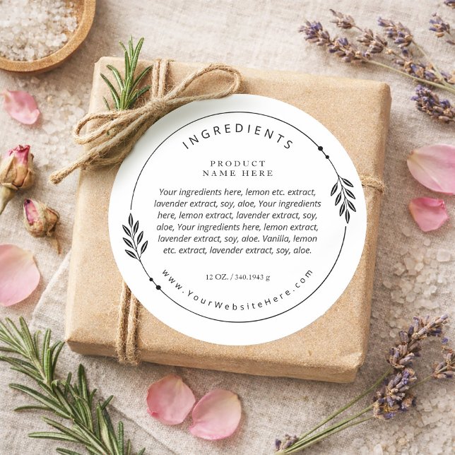 Adesivo Redondo Minimal Olive Branch Wreath Ingredients Label (Minimal Olive Branch Wreath Ingredients Label)