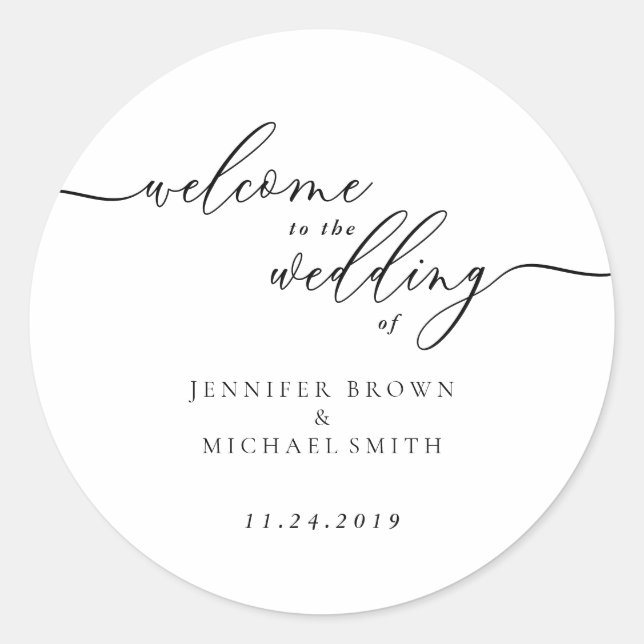 Adesivo Redondo Minimal Signature Custom Name Date Welcome Wedding (Frente)