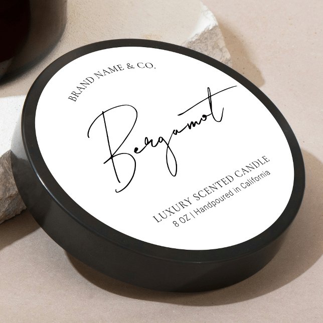 Adesivo Redondo Minimal Simple Professional Candle Jar Lid Label (Minimalist modern round candle stickers with trendy script font and simple layout)