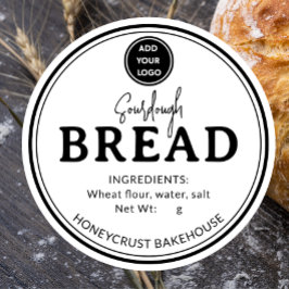 Adesivo Redondo Minimal White Logo Bakery Sourdough Bread Sticker
