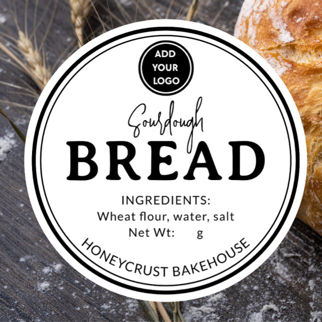 Adesivo Redondo Minimal White Logo Bakery Sourdough Bread Sticker (Criador carregado)