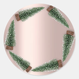 Adesivo Redondo Minimalismo Árvore de Natal Gift Rosa Verde