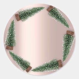 Adesivo Redondo Minimalismo Árvore de Natal Gift Rosa Verde