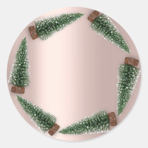 Adesivo Redondo Minimalismo Árvore de Natal Gift Rosa Verde