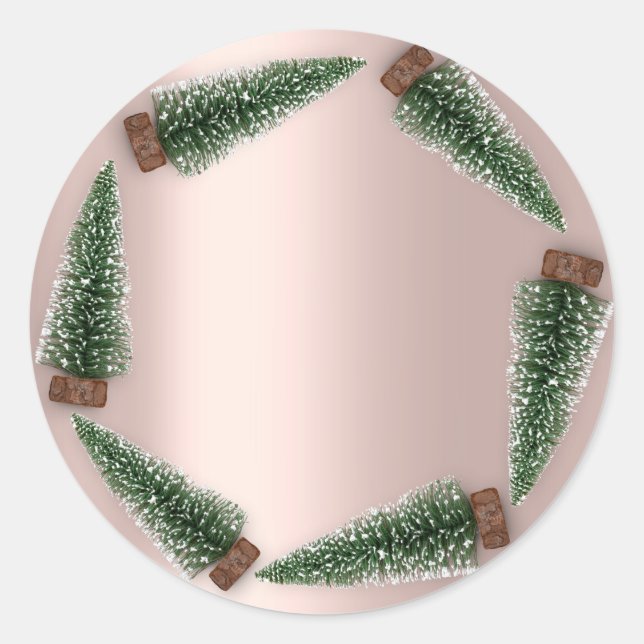 Adesivo Redondo Minimalismo Árvore de Natal Gift Rosa Verde (Frente)