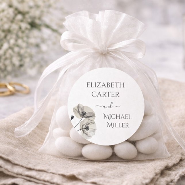 Adesivo Redondo Minimalismo Elegante Simples Poppies Pretos e Bran (Criador carregado)