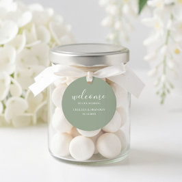 Adesivo Redondo Minimalist Boho Chic Sage Green Welcome Wedding