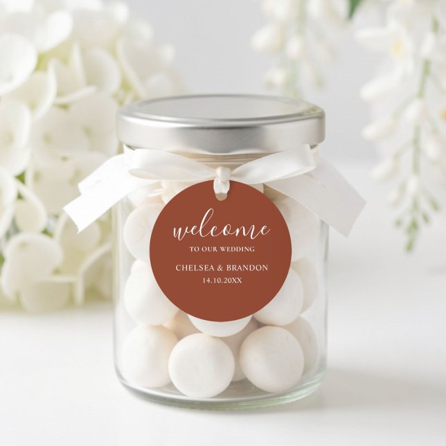 Adesivo Redondo Minimalist Boho Terracotta Orange Welcome Wedding (Criador carregado)