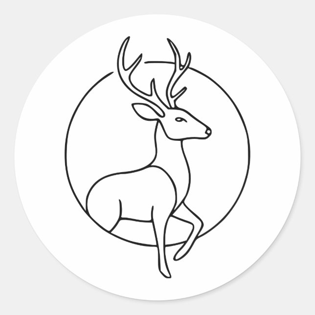Adesivo Redondo Minimalist Deer Line Art – Forest Animal Art (Frente)
