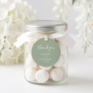 Adesivo Redondo Minimalist Elegant Sage Green Thank You Wedding