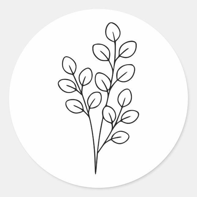Adesivo Redondo Minimalist Eucalyptus Botanical Line Art (Frente)