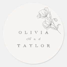 Adesivo Redondo Minimalist Floral Line Art Wedding