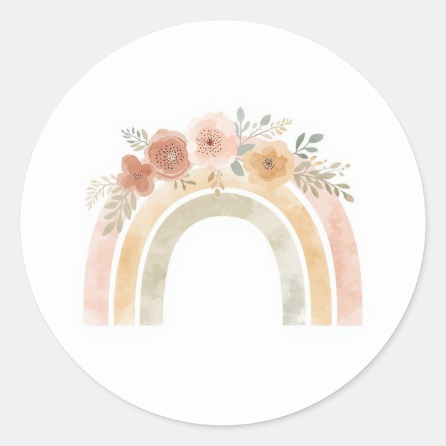 Adesivo Redondo Minimalist Floral Rainbow Birthday Stickers (Frente)