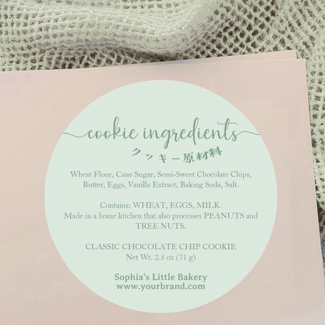 Adesivo Redondo Minimalist Green Cookie Ingredients Bakery Product (Criador carregado)