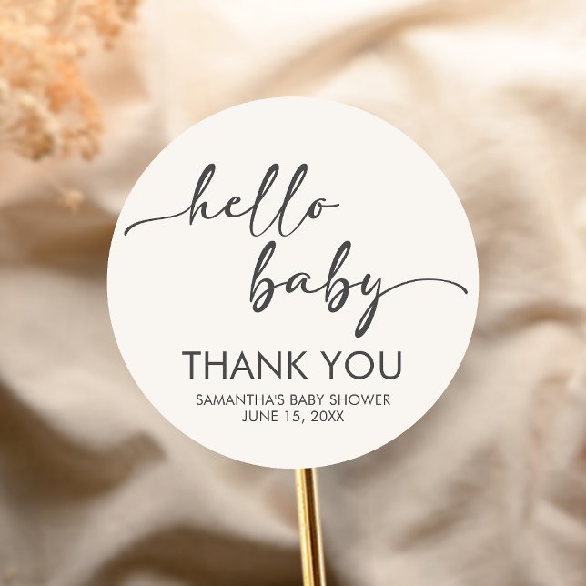 Adesivo Redondo Minimalist Hello Baby Baby Shower (Hello Baby Baby Shower Sticker)