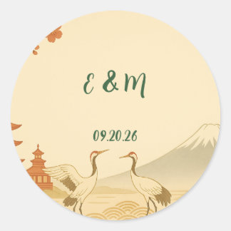 Adesivo Redondo Minimalist Japanese Cherry Blossom Wedding Sticker