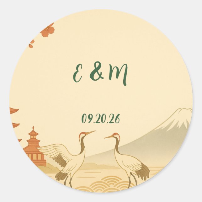 Adesivo Redondo Minimalist Japanese Cherry Blossom Wedding Sticker (Frente)