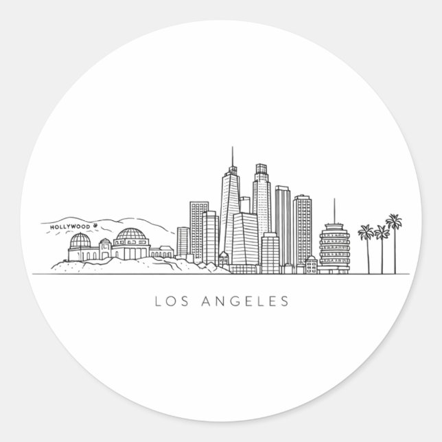 Adesivo Redondo Minimalist Los Angeles Skyline Illustration (Frente)