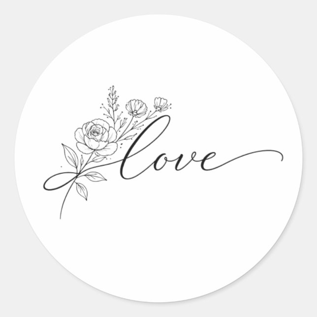 Adesivo Redondo Minimalist Love Floral Line Art   (Frente)