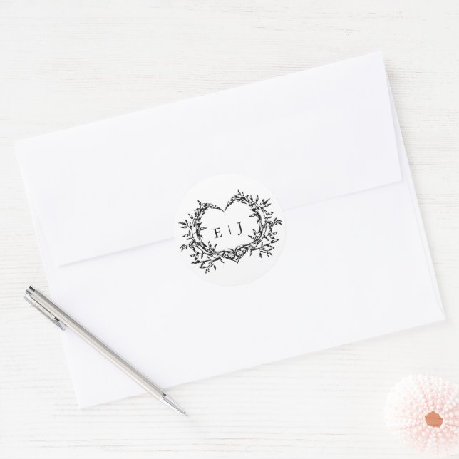 Adesivo Redondo Minimalist Monogram Calligraphy Crest Wedding (Envelope)