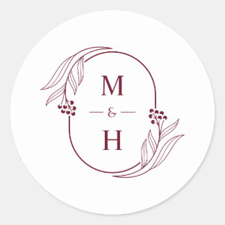Adesivo Redondo Minimalist Monogram Elegant Burgundy Wedding Favor