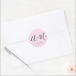 Adesivo Redondo Minimalist Monogram Script Custom Pink wedding<br><div class="desc">Elevate your wedding details with the Minimalist Monogram Script Custom Wedding Date blush pink Sticker. This elegant and personalized sticker adds a touch of sophistication to your wedding stationery, allowing you to showcase your monogram and wedding date in a simple yet impactful way. The sticker features a minimalist script design...</div>