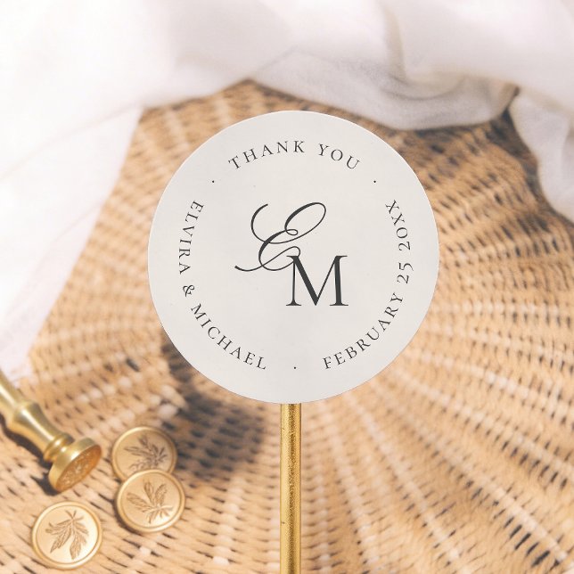 Adesivo Redondo Minimalist Monogram Wedding Thank You Favor (Criador carregado)