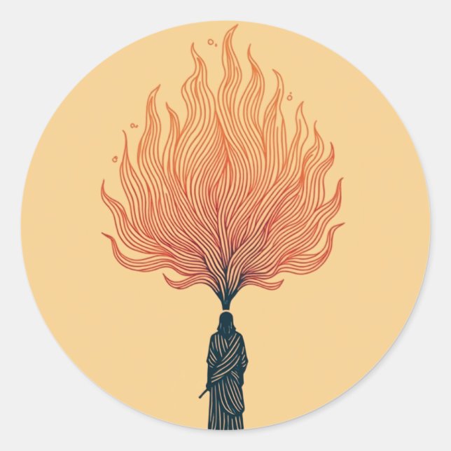 Adesivo Redondo Minimalist Moses and the Burning Bush Sticker (Frente)