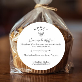 Adesivo Redondo Minimalist Muffin Ingredient Bakery Product