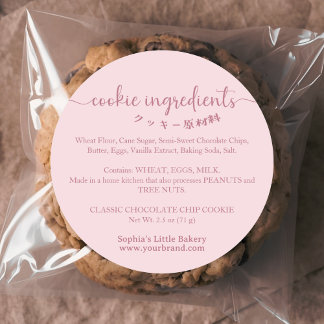 Adesivo Redondo Minimalist Pink Cookie Ingredients Bakery Product