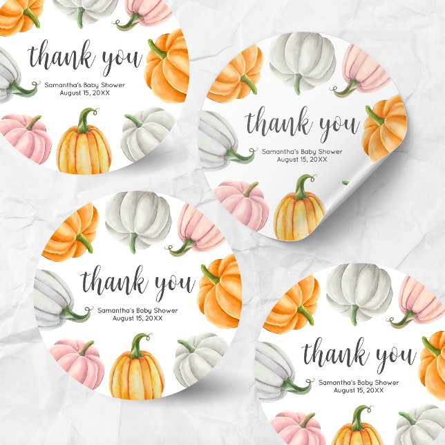 Adesivo Redondo Minimalist Pumpkin Fall Baby Shower Round (Minimalist Pumpkin Baby Shower Round Sticker)