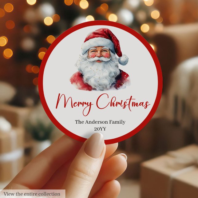 Adesivo Redondo Minimalist Santa Claus Holiday Gift Label Sticker (Minimalist Santa Claus Holiday Gift Label Sticker)