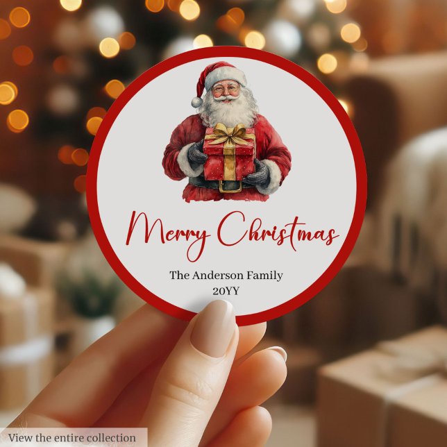 Adesivo Redondo Minimalist Santa Claus Modern Christmas Label (Minimalist Santa Claus Modern Christmas Label)