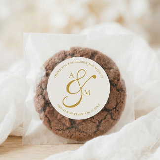 Adesivo Redondo Minimalist Script Monogram Wedding White