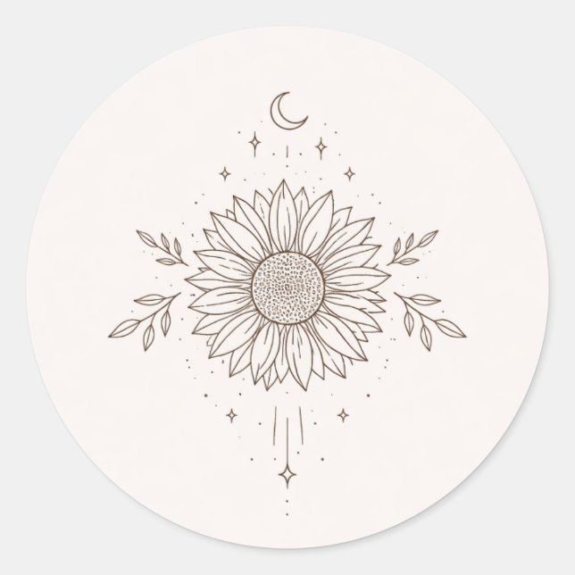 Adesivo Redondo Minimalist Sunflower & Moon Design (Frente)