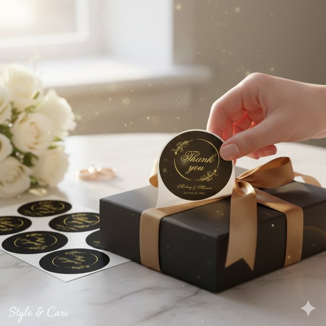 Adesivo Redondo Minimalist Thank You Round Sticker with Refined De (Minimalist Thank You Round Sticker with Refined Details)