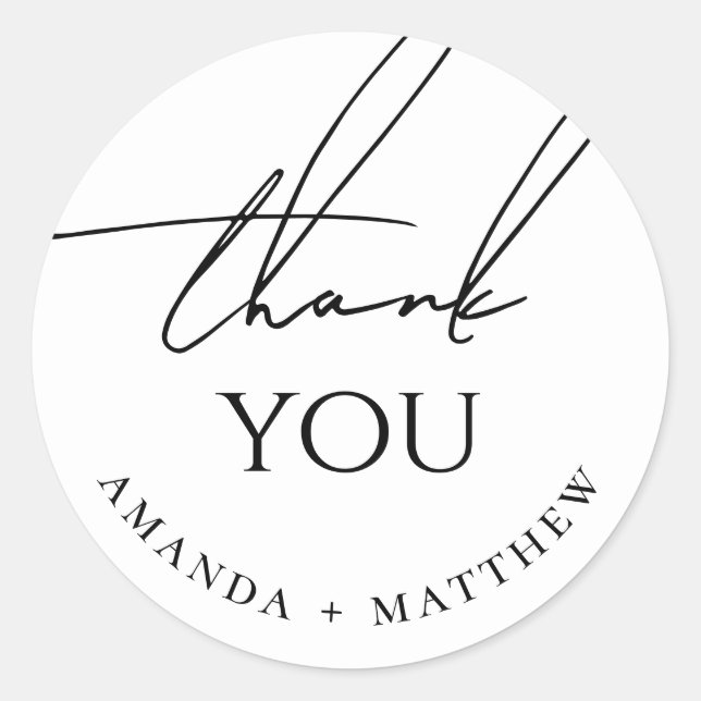 Adesivo Redondo Minimalist Wedding Thank You | Modern Script (Frente)