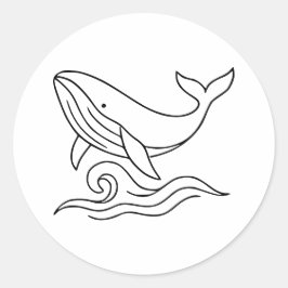 Adesivo Redondo Minimalist Whale Line Art – Ocean Animal