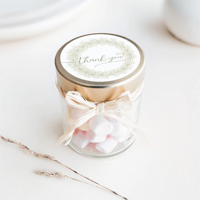 Adesivo Redondo Minimalist White Flowers Wreath Thank You Classic  (Criador carregado)